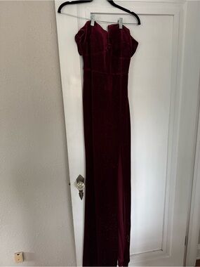 Windsor off the shoulder Burgundy Velvet Gown with Subtle Sparkle